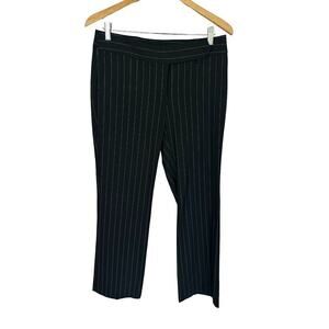 LOFT Marisa Trouser Women Pin Stripe Flare Pants Black Belt Size 4 Career Office